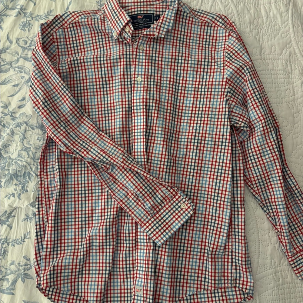 Men's Red and Blue Checkered Shirt